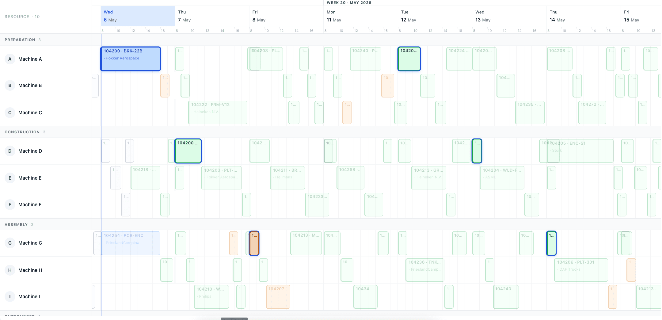 Auto-plan menu: fill idle times, move to earliest possible date, move to just-in-time